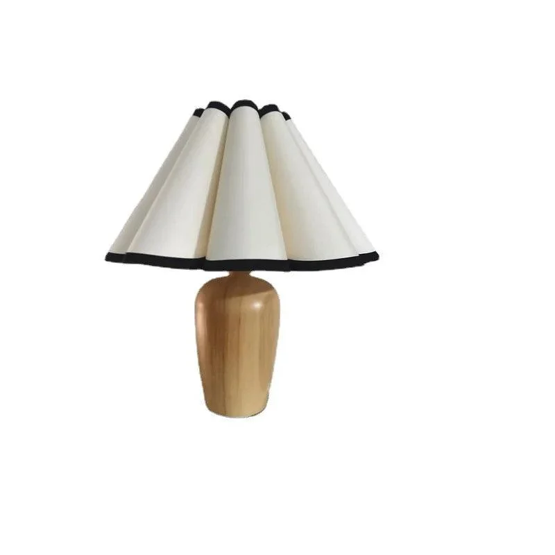 Japan Retro Wooden Table Lamp Fabric Desk Lighting Bedroom Bedside Lamp -