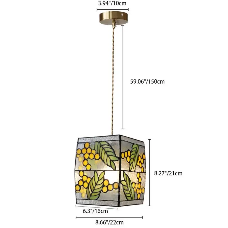 JapaneseVintageSquareCopperStainedGlass1 LightPendantLight