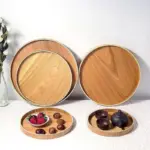 Japanese Style Natural Wood Round Serving Tray tag1