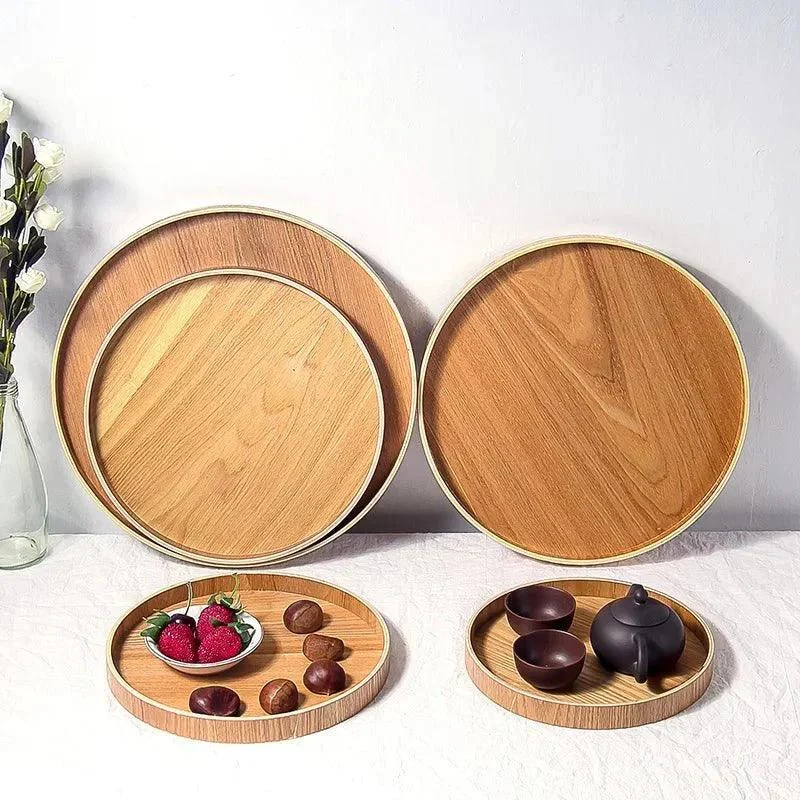 Japanese Style Natural Wood Round Serving Tray -  - #tag1#