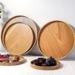 Japanese Style Natural Wood Round Serving Tray tag1