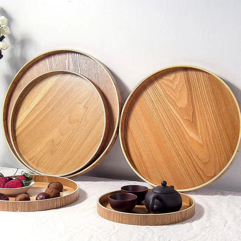 Japanese Style Natural Wood Round Serving Tray -  - #tag1#