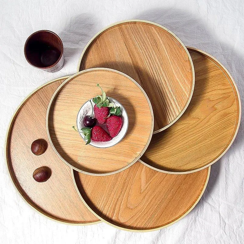 Japanese Style Natural Wood Round Serving Tray -  - #tag1#