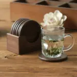 Japanese Style Six Piece Wooden Coaster Set tag1
