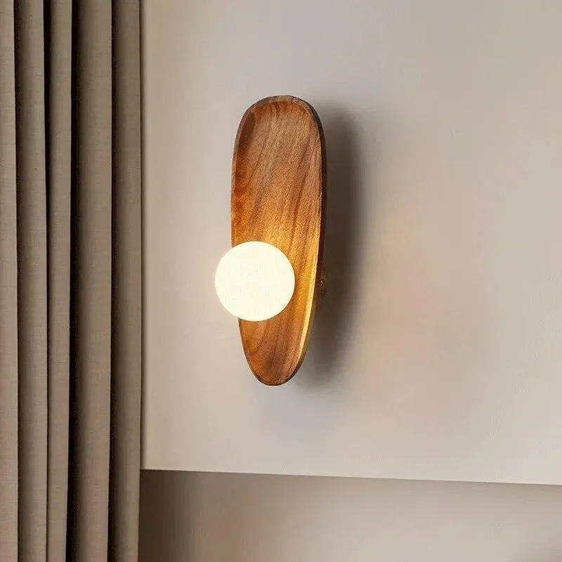 Japanese Style Solid Wooden Plate Wall Fixture Lamp -