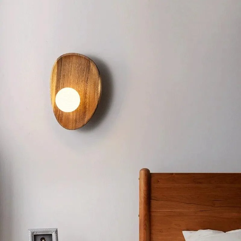 Japanese Style Solid Wooden Plate Wall Fixture Lamp -