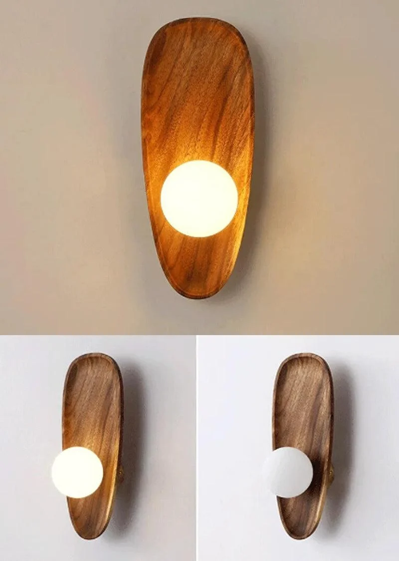 Japanese Style Solid Wooden Plate Wall Fixture Lamp -