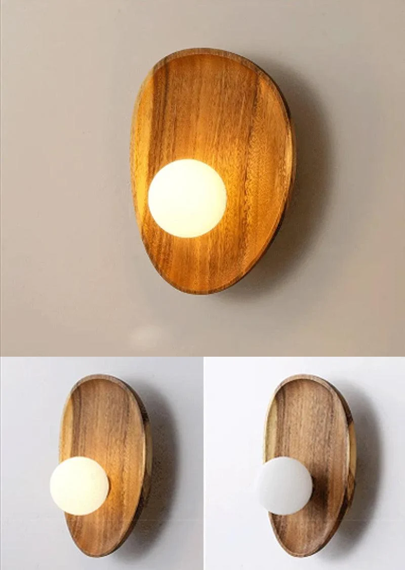 Japanese Style Solid Wooden Plate Wall Fixture Lamp -