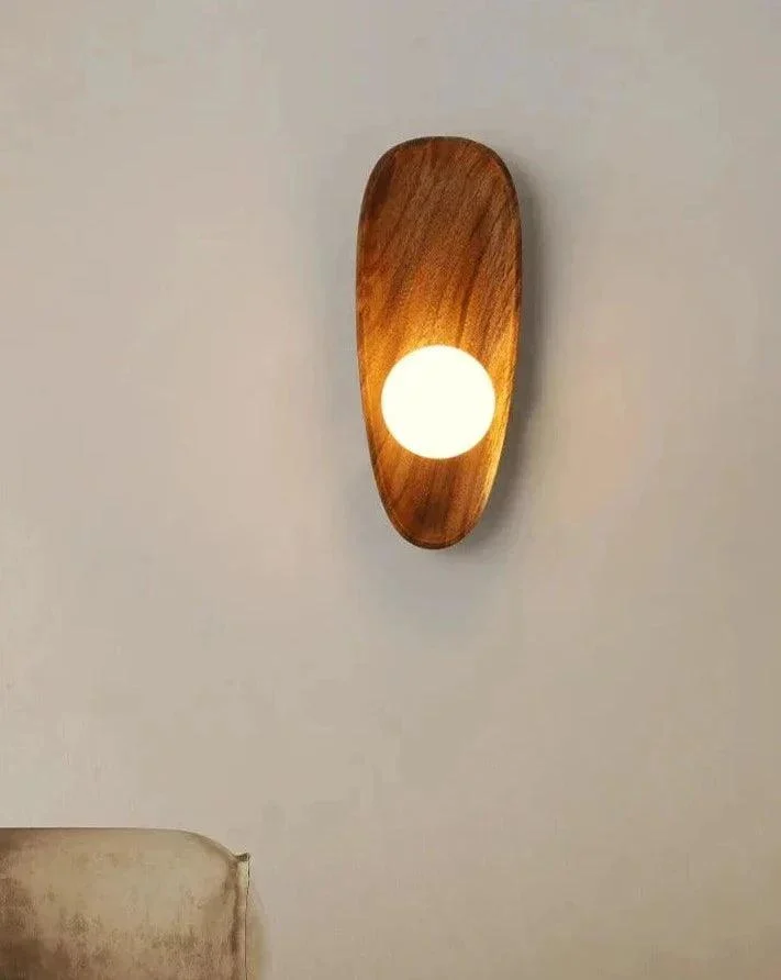 Japanese Style Solid Wooden Plate Wall Fixture Lamp -