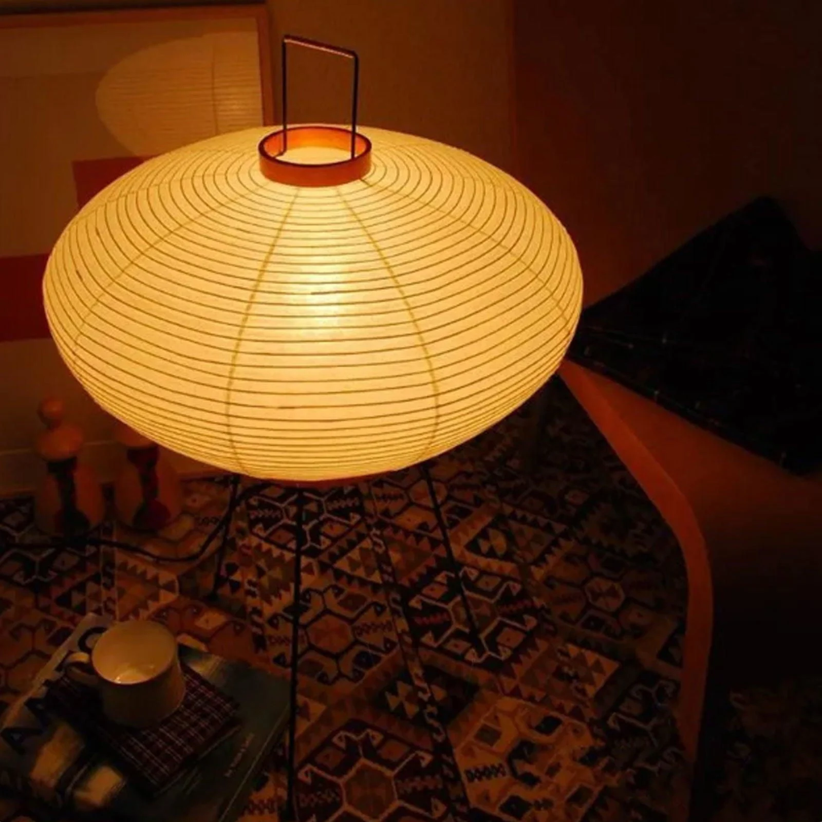 Japanese Wabi-Sabi Rice Paper Compressed Round Floor Lamp -