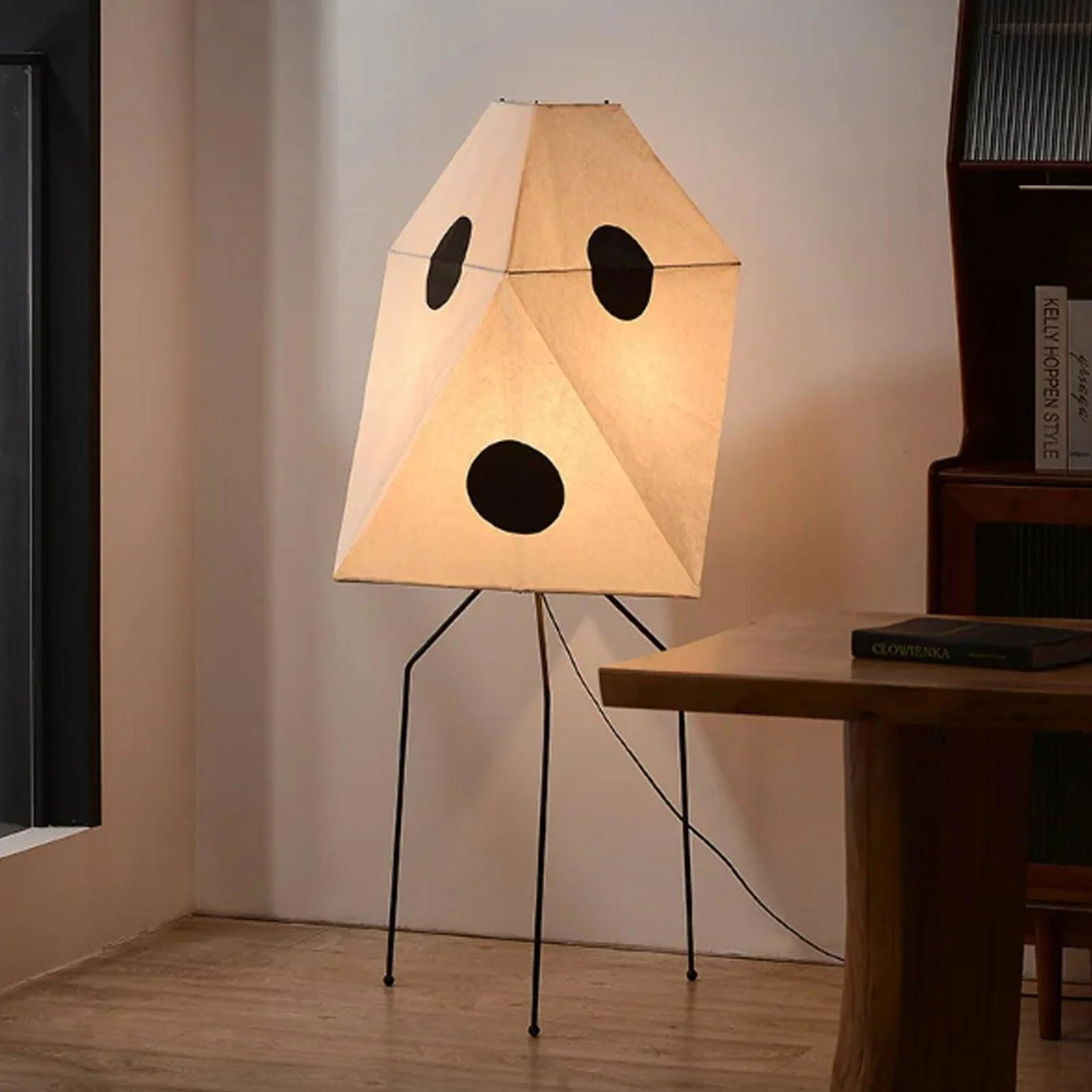 Japanese Wabi-Sabi Rice Paper Dot Pattern Floor Lamp -