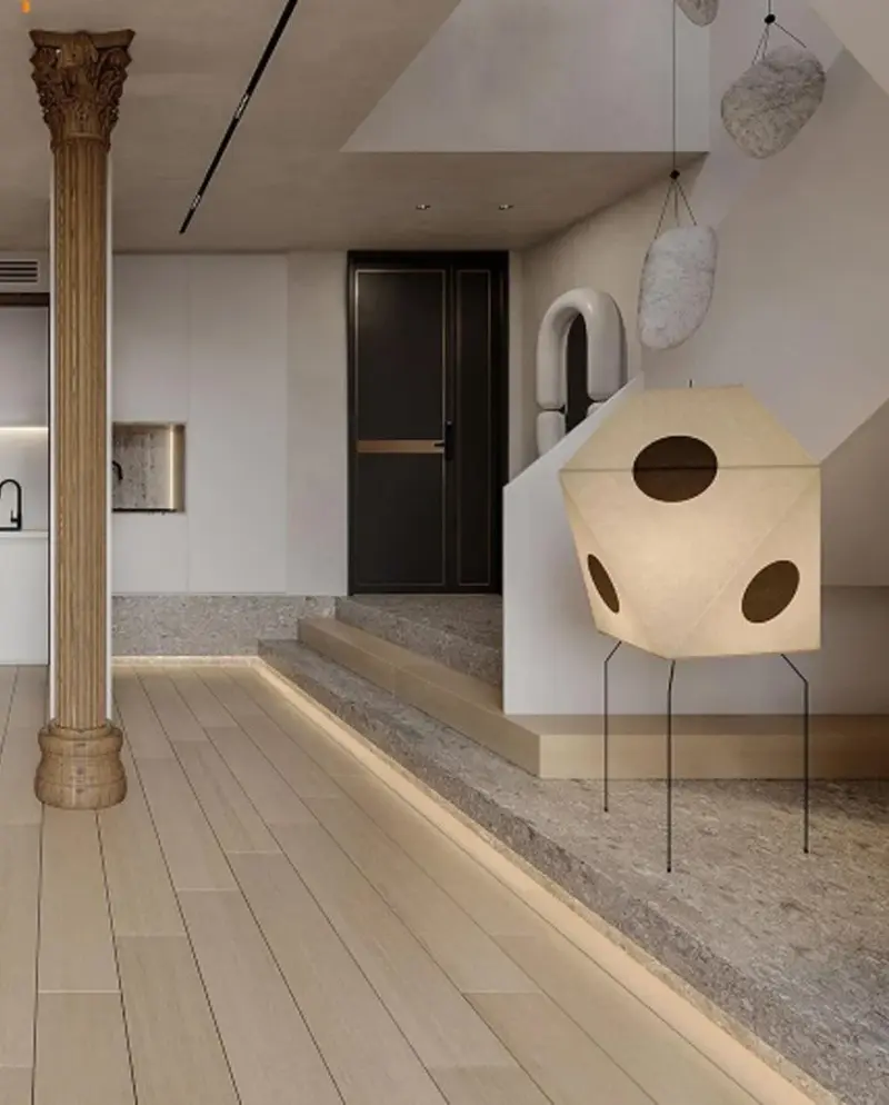 Japanese Wabi Sabi Rice Paper Dot Pattern Floor Lamp
