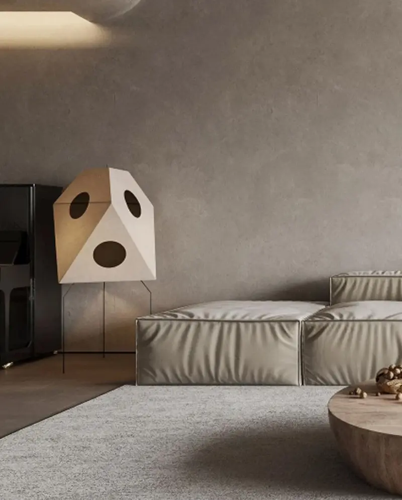 Japanese Wabi Sabi Rice Paper Dot Pattern Floor Lamp