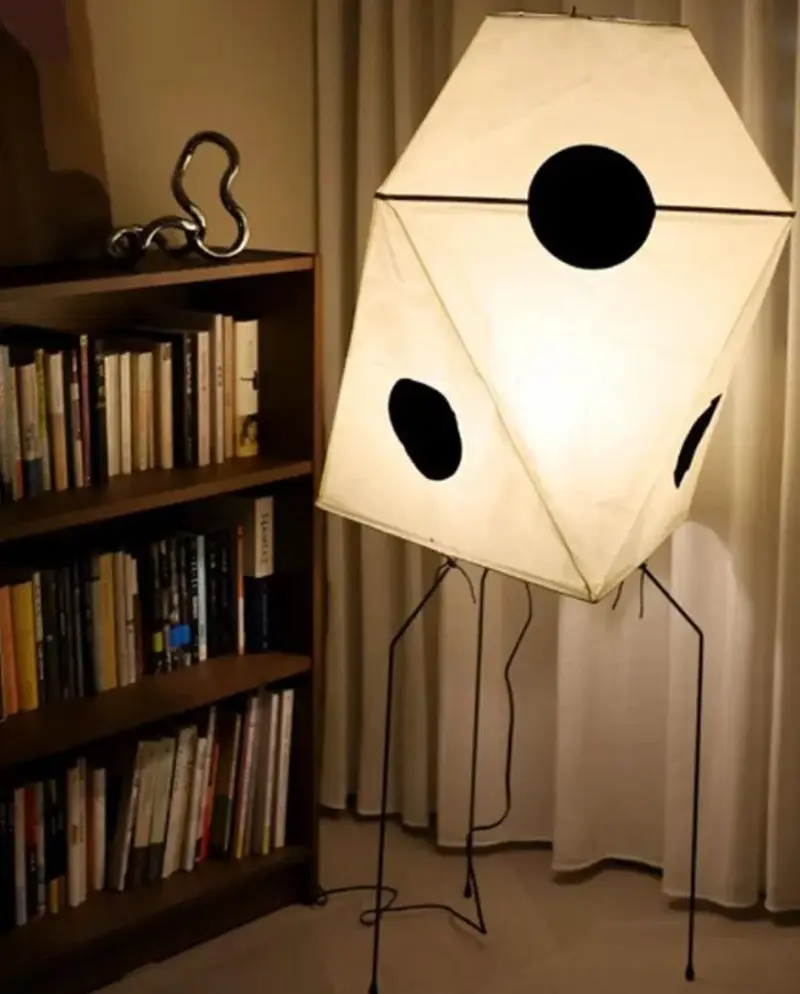 Japanese Wabi Sabi Rice Paper Dot Pattern Floor Lamp