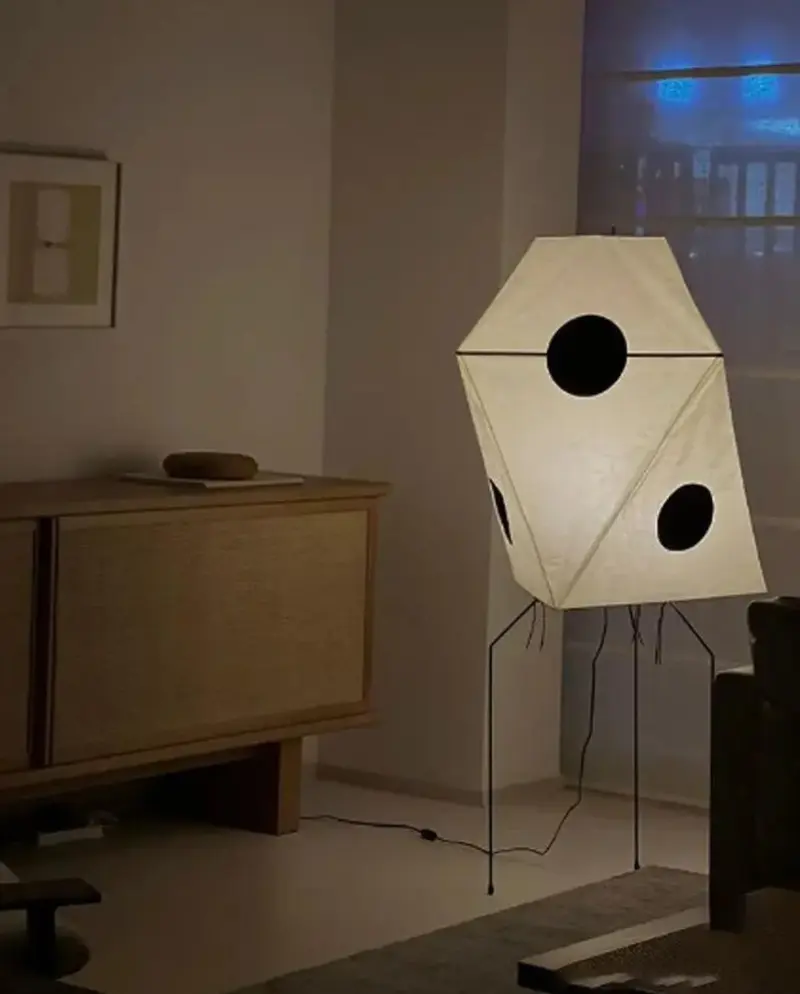 Japanese Wabi Sabi Rice Paper Dot Pattern Floor Lamp