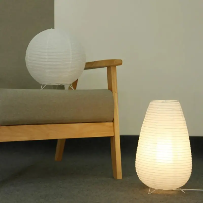 Japanese Wabi Sabi Style Rice Paper Cylinder Lantern Lamp