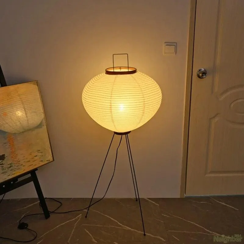 Japanese Wabi-Sabi Style Rice Paper Round Floor Lantern Lamp -