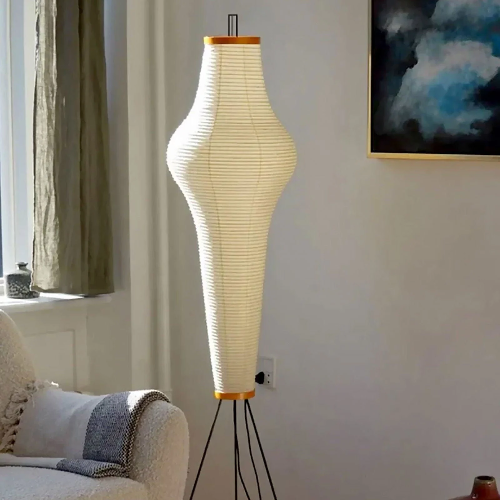 Japanese Wabi-Sabi Style Rice Paper Vase Floor Lamp -