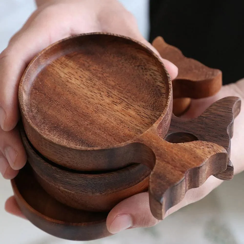 Japanese Wooden Fish Condiment Snack Tray Coaster -