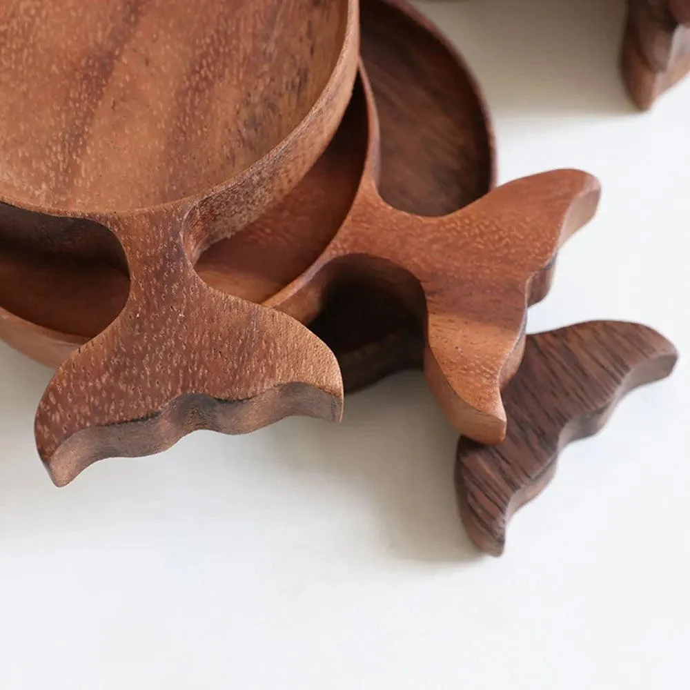 Japanese Wooden Fish Condiment Snack Tray Coaster -