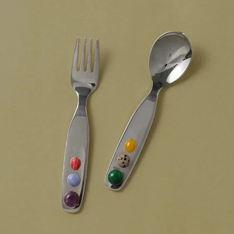 Jelly Bean Stainless Steel Dessert Fork & Spoon -