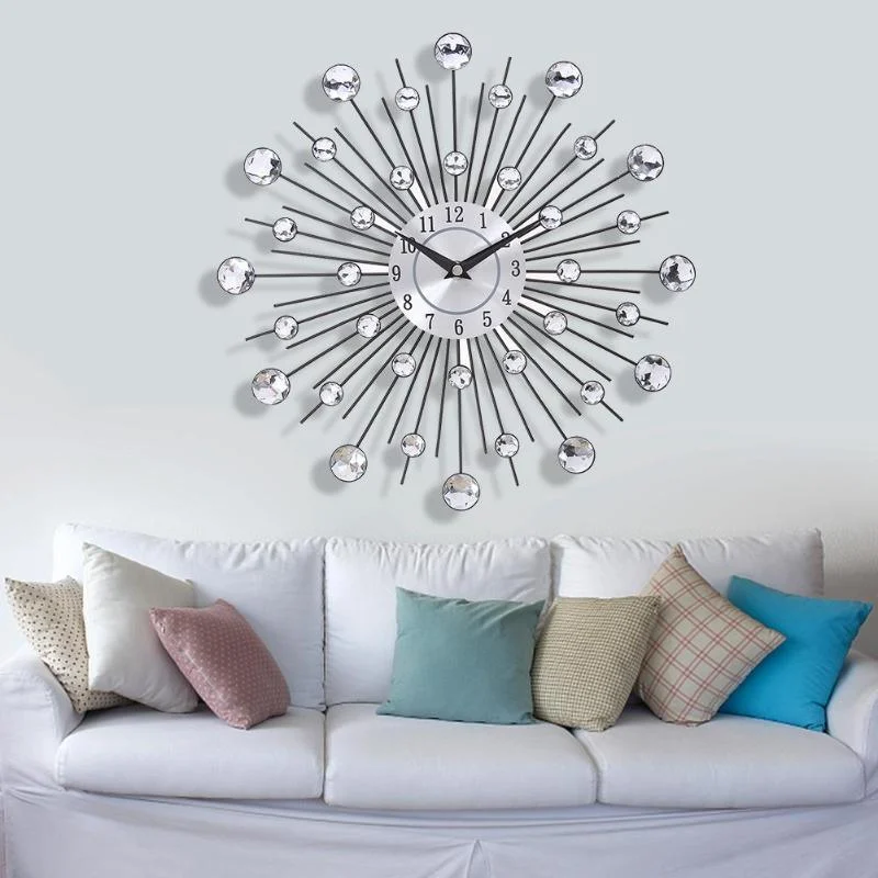 Jeweled Round Sunburst Metal Wall Clock -  - #tag1#