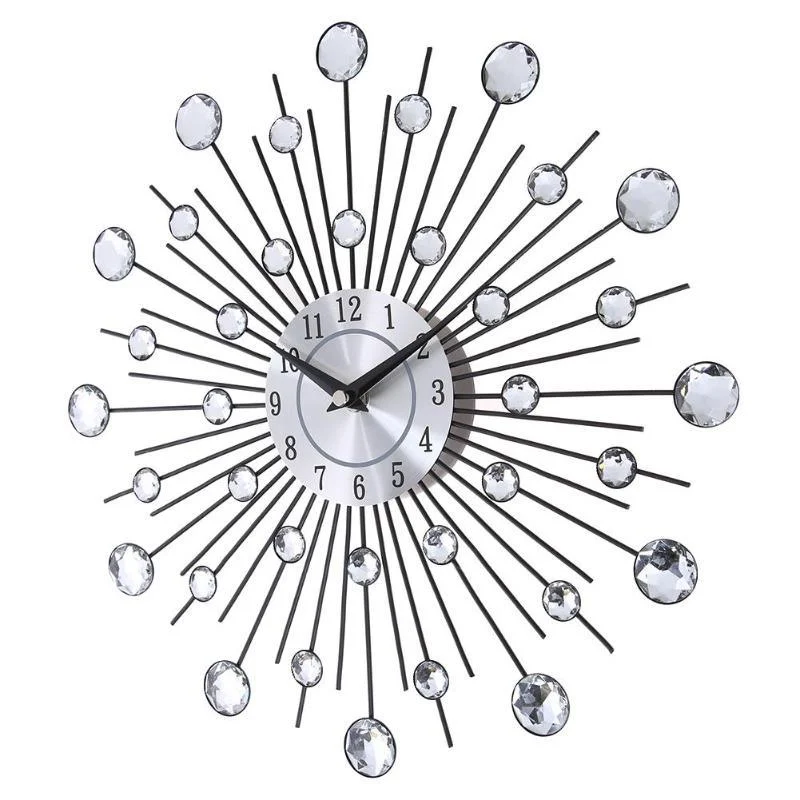 Jeweled Round Sunburst Metal Wall Clock -  - #tag1#