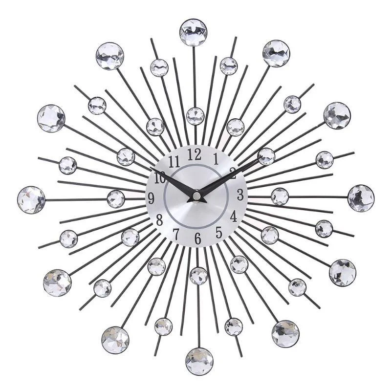 Jeweled Round Sunburst Metal Wall Clock -  - #tag1#