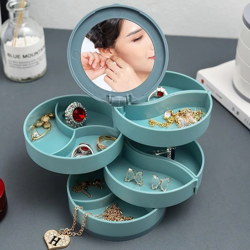 Jewelry Storage Box Multilayer Rotating Plastic Jewelry Stand Earrings Ring Box Cosmetics Beauty Container Organizer With