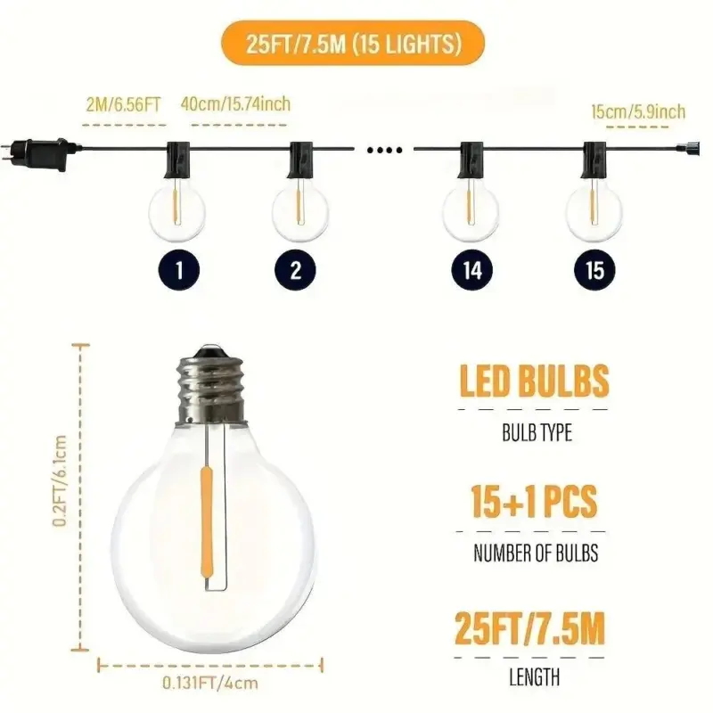 JoA9LED G40 Ball String Lights Waterdichte Outdoor Tuin Garland String Lights Terras Tuin Pub Kerstfeest Decoratie 24d9b499 360d 4b6b b30d fc5a9f743af7