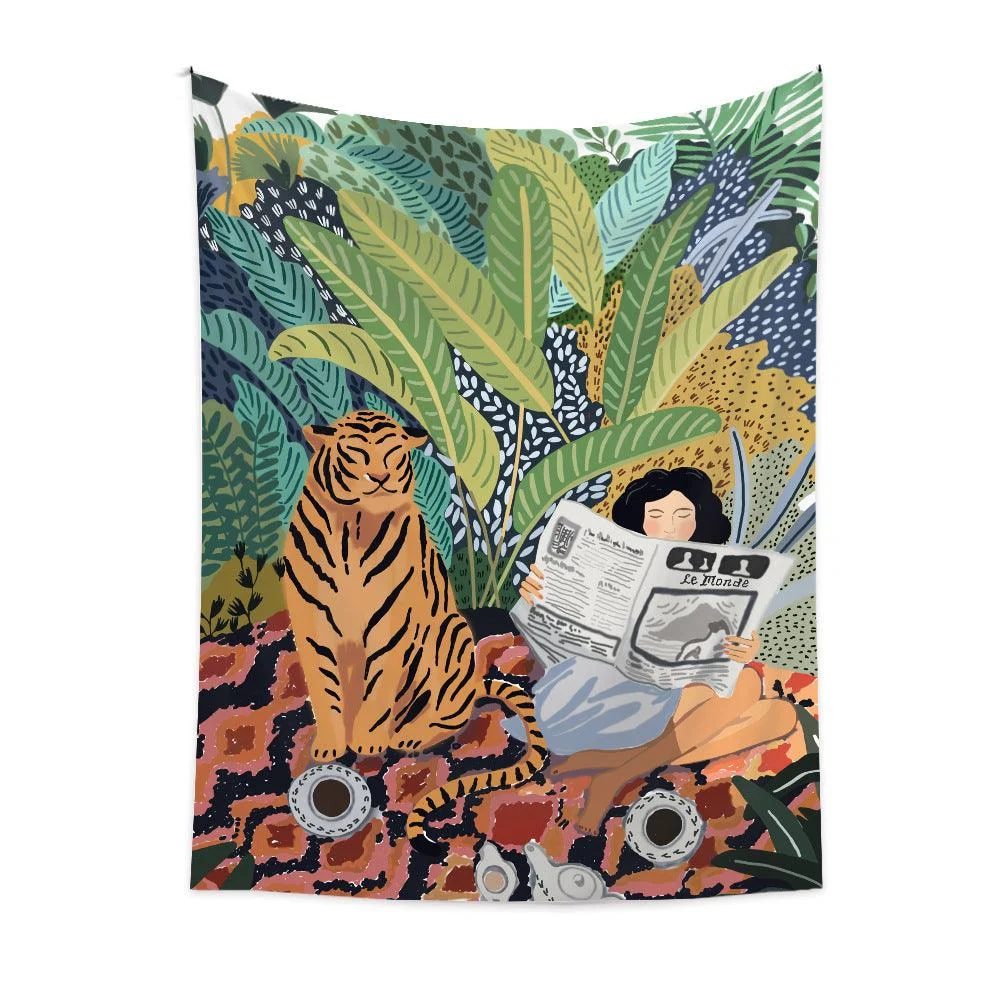 Jungle Tiger & Girl Wall Tapestry -  - #tag1#