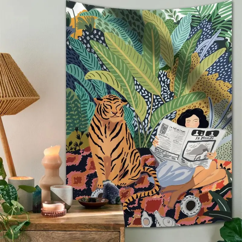 Jungle Tiger Girl Wall Tapestry tag1