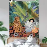Jungle Tiger Girl Wall Tapestry tag1