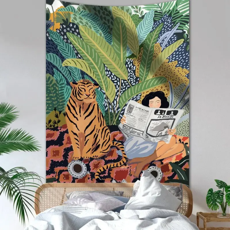 Jungle Tiger Girl Wall Tapestry tag1
