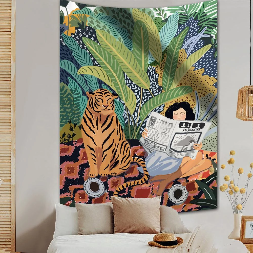 Jungle Tiger & Girl Wall Tapestry -  - #tag1#