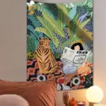 Jungle Tiger Girl Wall Tapestry tag1