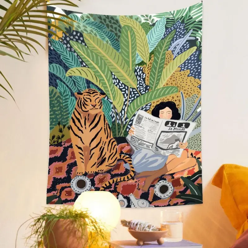 Jungle Tiger Girl Wall Tapestry tag1