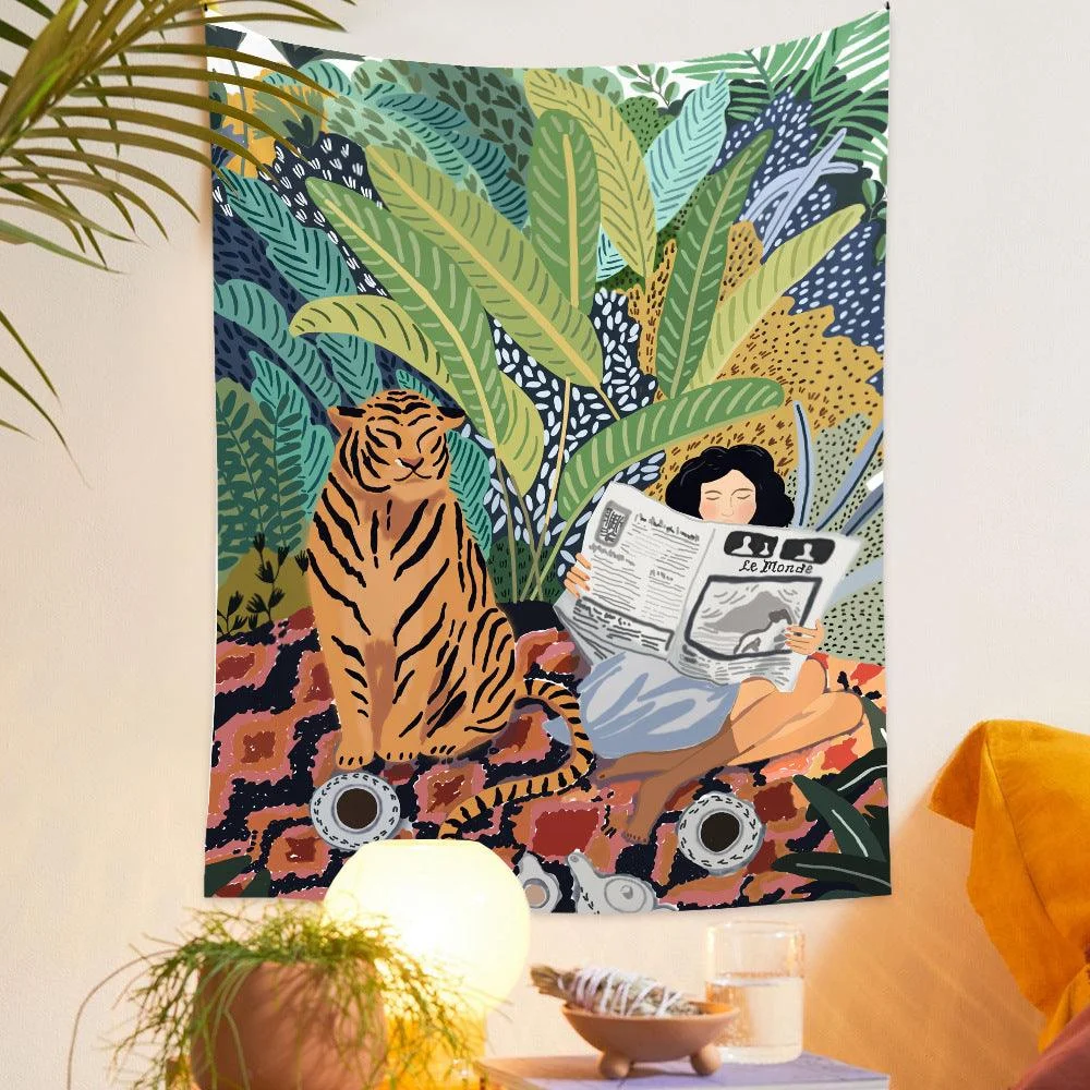 Jungle Tiger & Girl Wall Tapestry -  - #tag1#