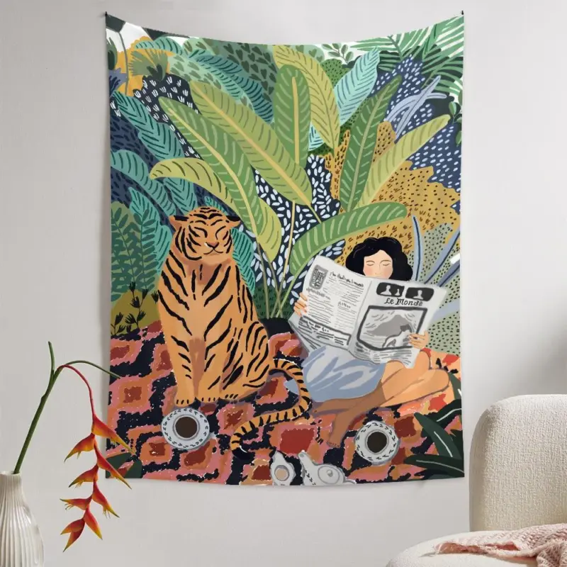 Jungle Tiger Girl Wall Tapestry tag1