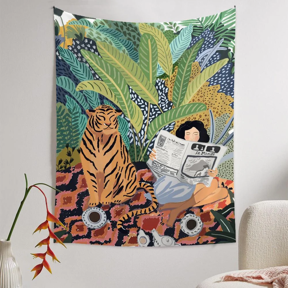 Jungle Tiger & Girl Wall Tapestry -  - #tag1#