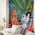 Jungle Tiger Girl Wall Tapestry tag1