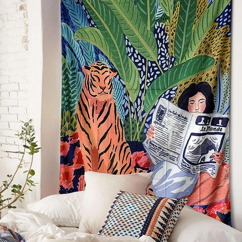 Jungle Tiger & Girl Wall Tapestry -  - #tag1#