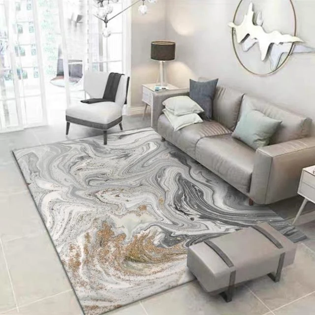 Kiera - Golden Powder Marble Pattern Carpet - Homeko