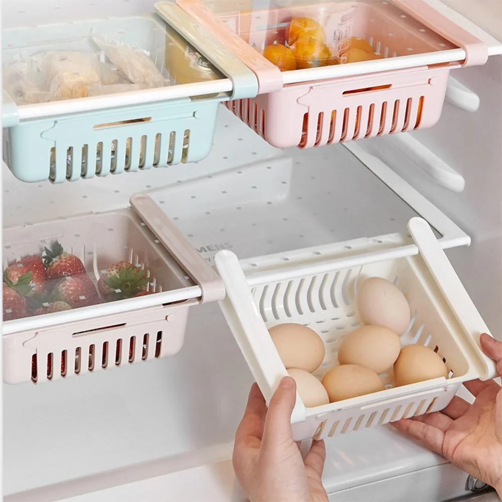 Kitchen Adjustable Stretchable Refrigerator Organizer Drawer Basket Refrigerator Drawers Vegetable Storage Rack Holder