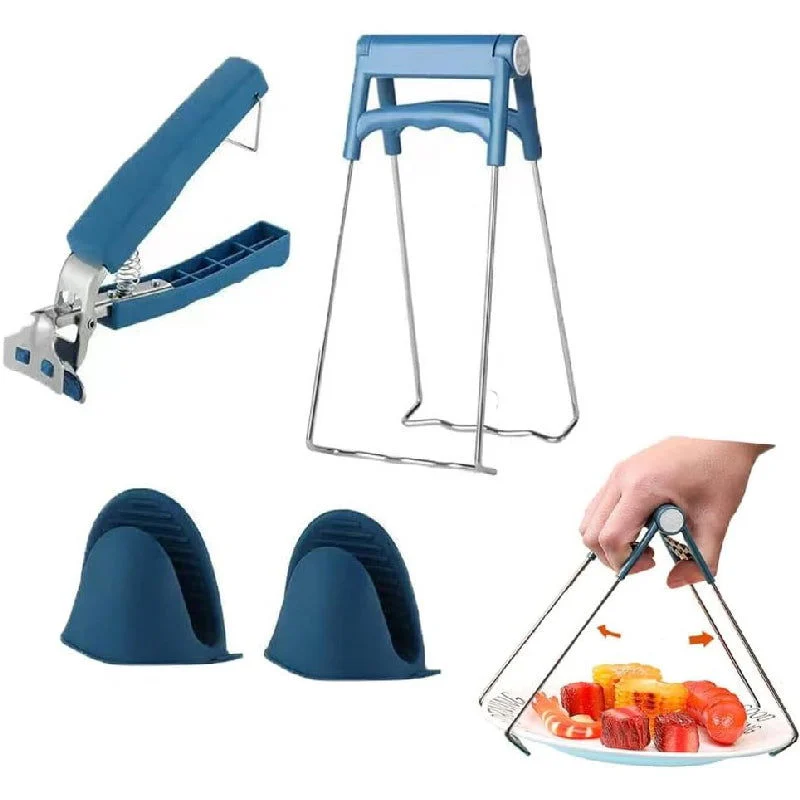 Kitchen Anti-Scalding Set, Hot Plate Gripper & Stainless Steel Bowl Clip & Silicone Gloves -  - #tag1#