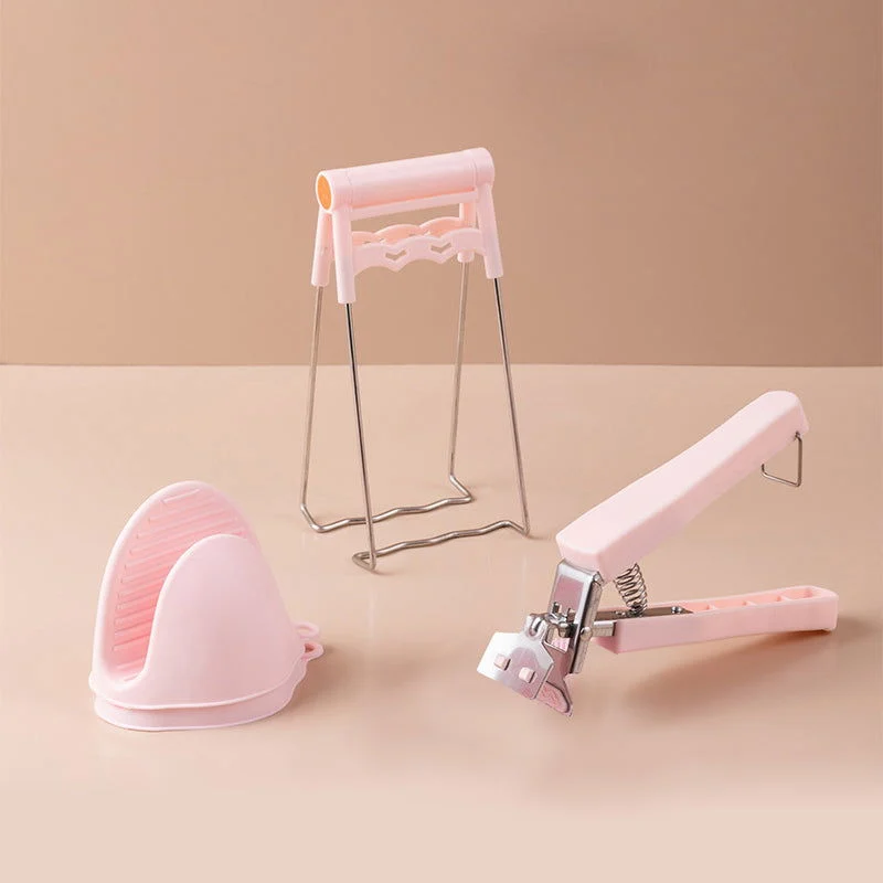 Kitchen Anti-Scalding Set, Hot Plate Gripper & Stainless Steel Bowl Clip & Silicone Gloves -  - #tag1#