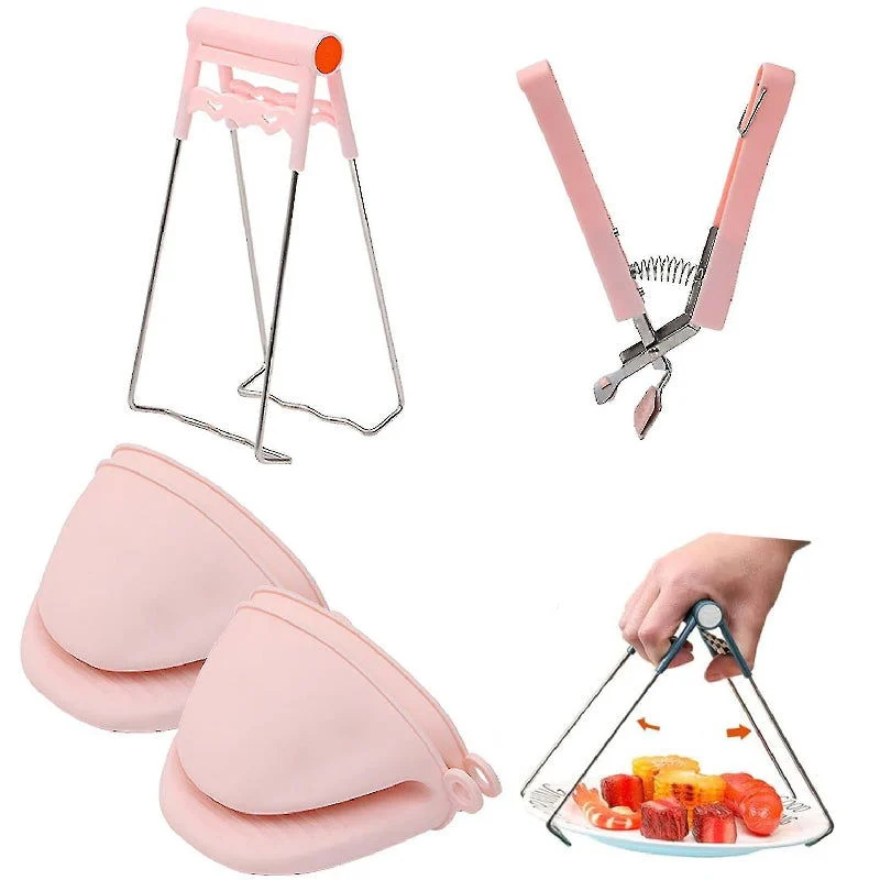 Kitchen Anti-Scalding Set, Hot Plate Gripper & Stainless Steel Bowl Clip & Silicone Gloves -  - #tag1#