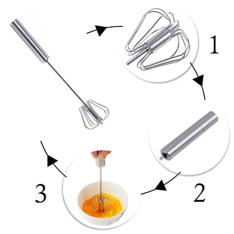 Kitchen Semi automatic Egg Beater Stainless Steel Easy Whisk tag1