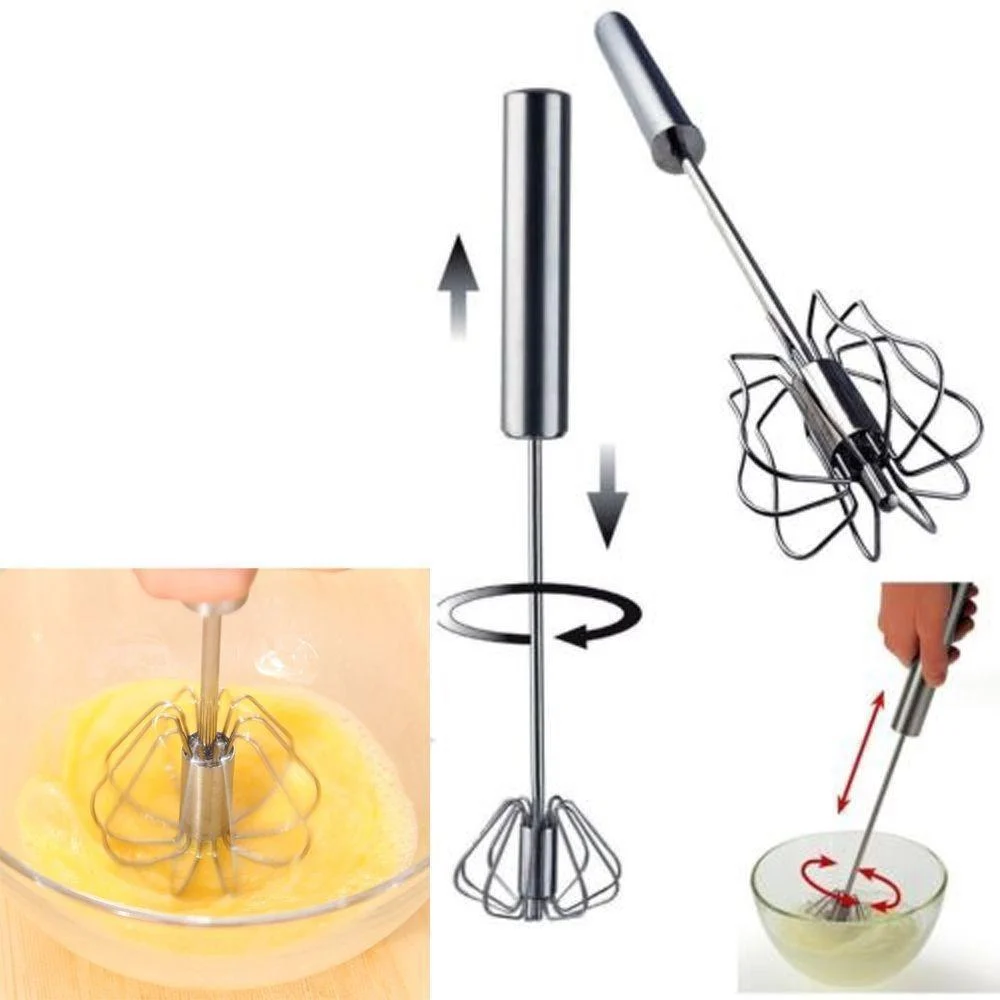 Kitchen Semi-automatic Egg Beater Stainless Steel Easy Whisk -  - #tag1#