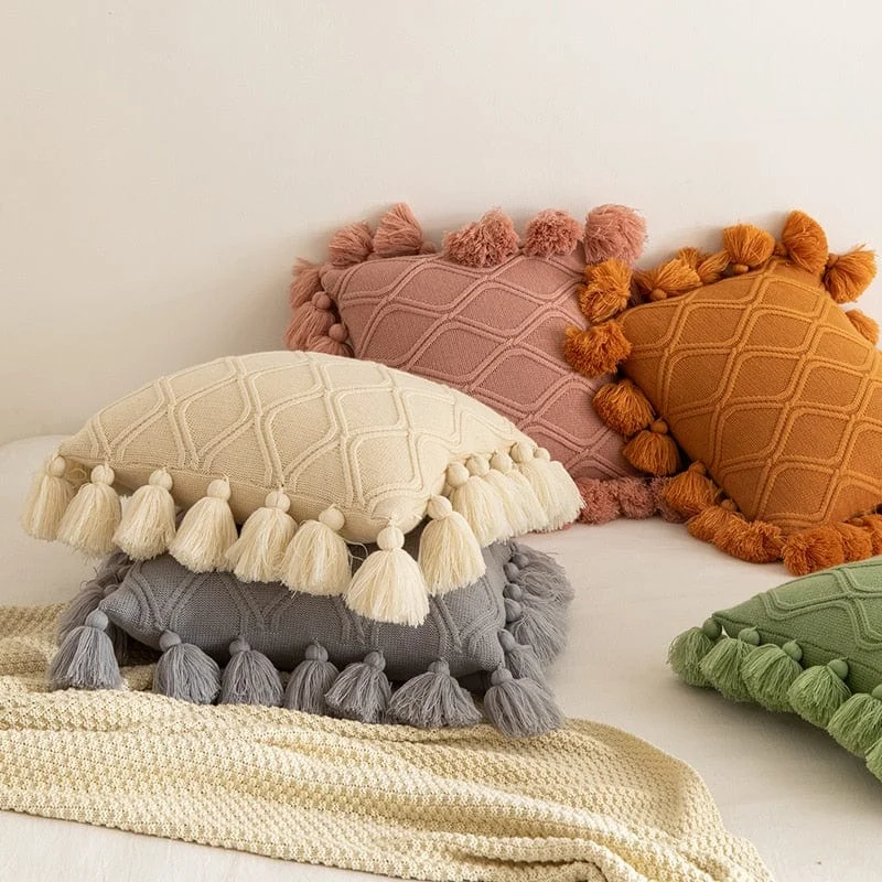 Knit Tassel Pillow Cover -  - #tag1#